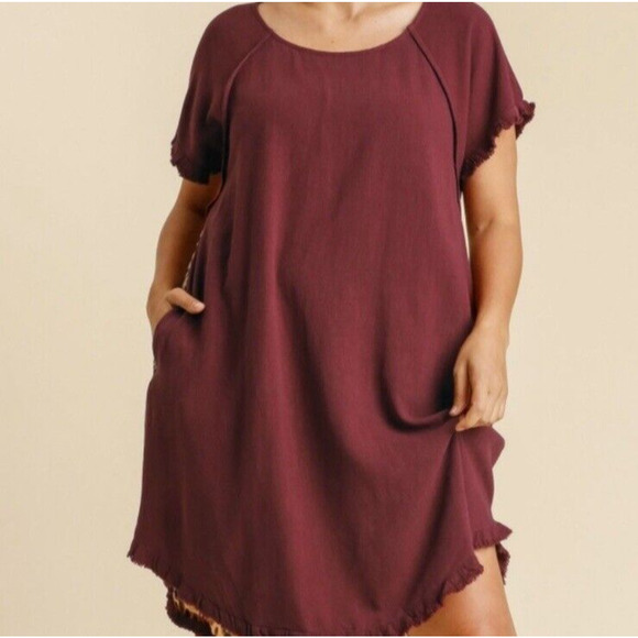 Umgee Womens Wine Animal Back Fishtail Scoop Tunic Dress Size Large Fall Boho - Picture 15 of 15